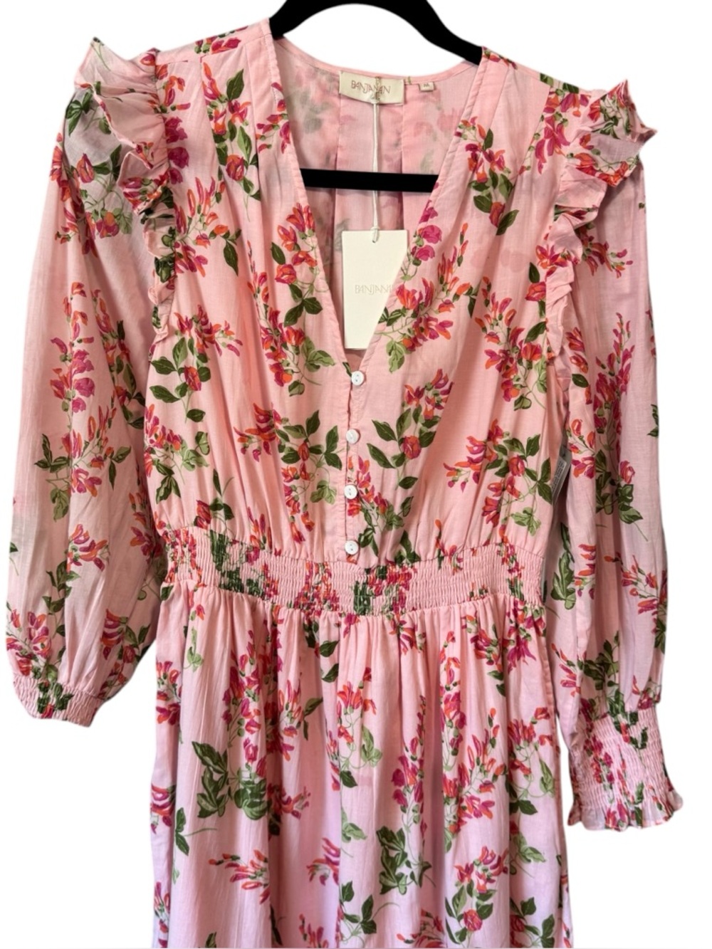 Banjanan Pearl Pink Floral Ruffled Long Sleeve Midi Dress in Wisteria Cabaret M - Picture 8 of 14